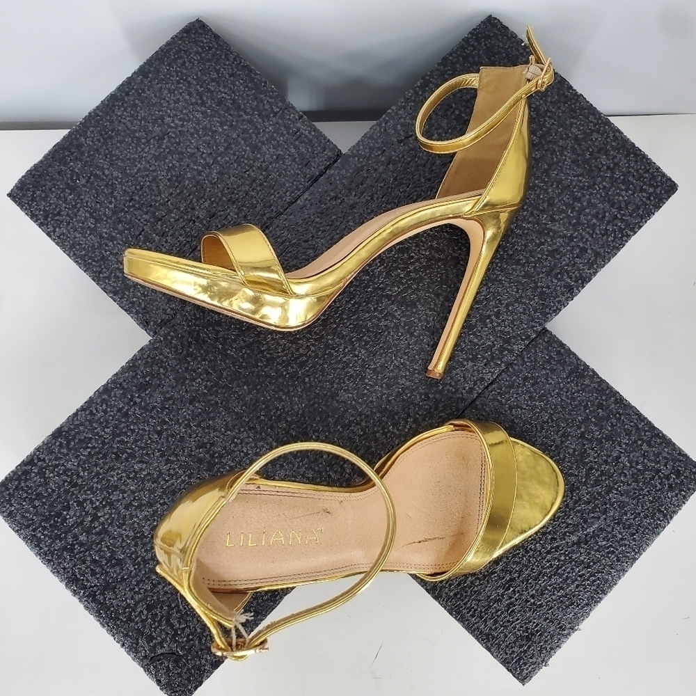 Liliana Metallic Gold Ankle-Strap Stiletto Heels - Picture 13 of 13